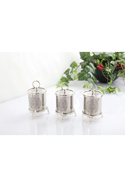 BULUTHOMEAKSESUAR 3-Piece Steel Small Jar Set Silver Color 500 Cc