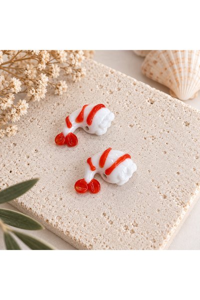 ADAMODART Handmade Murano Glass Shrimp Beads Jewelry Design Bead (2 Pieces)