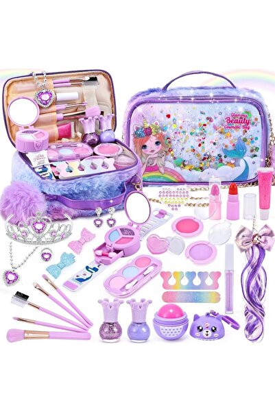 Giftry Set de machiaj lavabil pentru fete, cadou ®   Set cosmetic cu geantă u...