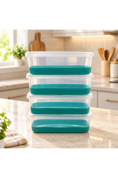 Shopping Fashion Storage Container Set of 4 Transparent Turquoise Ice Box Containers with Lids