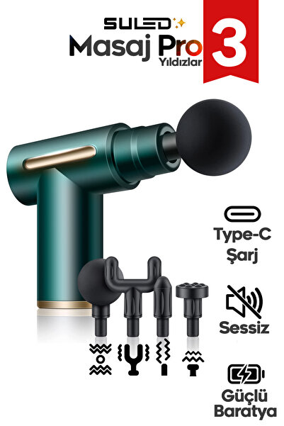 SULED Masaj Cihazı Masaj Tabancası Masaj Pro V4 Şarjlı 4 Başlıklı 6 Kademeli ...