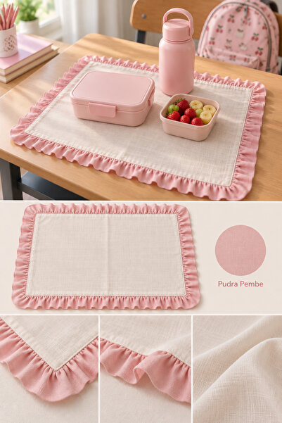 ZİLCA HOME Fırfırlı Çocuk Beslenme Peçetesi 35x45 cm Okul Beslenme Örtüsü Mas...
