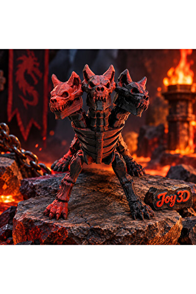 JOY 3D Hareketli Eklemli İskelet Cerberus Mitolojik Siyah Kırmızı Renk Geçişl...