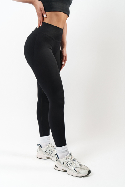 Superstacy Jade Dikişsiz Büzgülü Siyah Spor Tayt