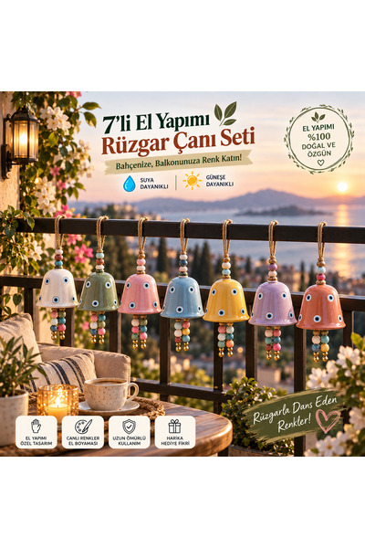 7 adet Bahçe balkon nazar boncuklu çan