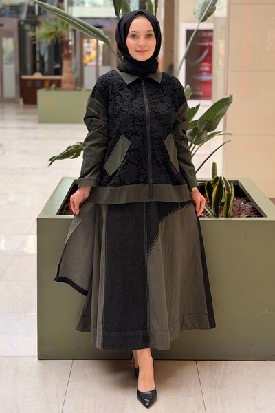 Ghisa Transparent Laced Jacket Skirt Cotton Set