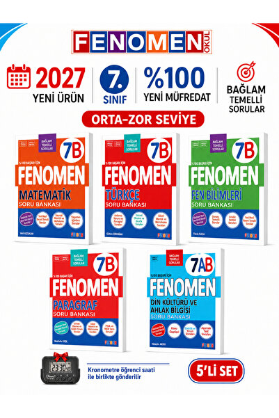 2027 7.Sınıf 7B MAT- 7B TÜRKÇE-7B FEN-7B PARAGRAF -7AB DİN Yeni Müfredat Soru Bankası Seti(5 KİTAP)+Kronometre