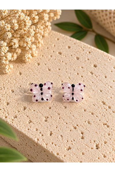 ADAMODART Handmade Murano Glass Pink Butterfly Beads (2 Pieces)