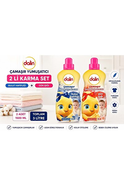 Dalin Çamaşır Yumuşatıcı 1500 ML 2 Li Karma Set – Bulut Hafifliği + Gün Işığı...