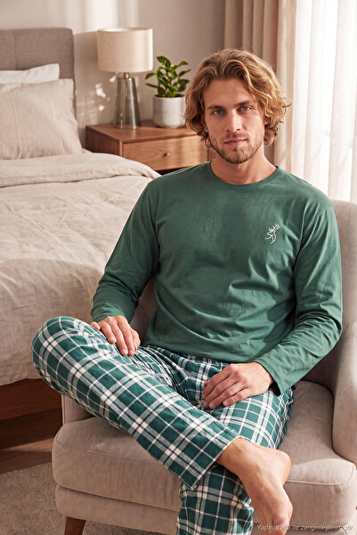 Buratti Plaid Cotton Crew Neck Long Sleeve Pajama Set Men's Pajama Set 6575003