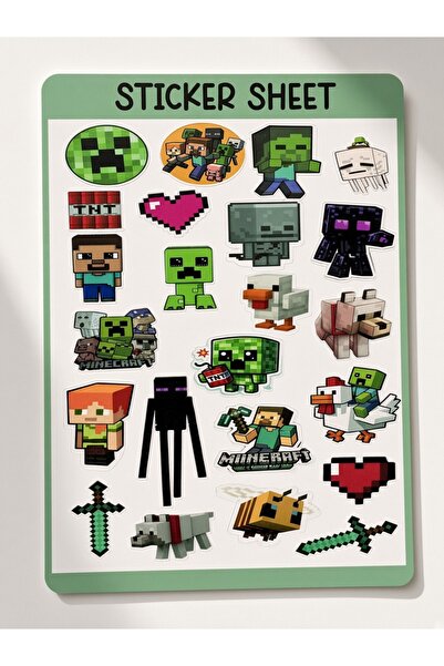 ERT PRİNT STUDİO Minecraft Sticker Sheet 30+ Adet Çıkartma Seti - Defter Kita...