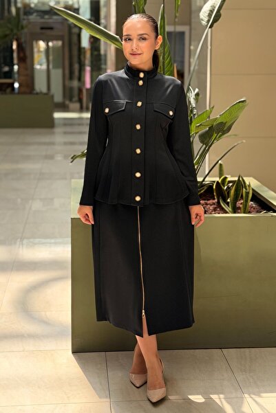 Ghisa High Collar Front Snap Jacket and Skirt Set
