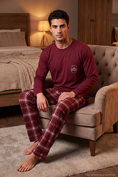 Buratti Ekoseli Pamuklu Bisiklet Yaka Pijama Takımı Erkek PİJAMA TAKIMI 6575007