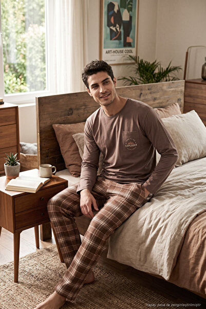 Buratti Plaid Cotton Crew Neck Pajama Set Men's Pajama Set 6575007