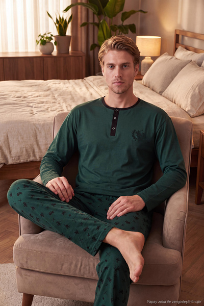 Buratti Patterned Cotton Buttoned Crew Neck Pajama Set Men's Pajama Set 6575002