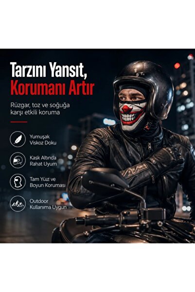 Genel Markalar Unisex Palyaço Baskılı Balaklava Maske 1 Adet Tek Beden Viskoz Kask İçi Outdoor Motosiklet Maskesi
