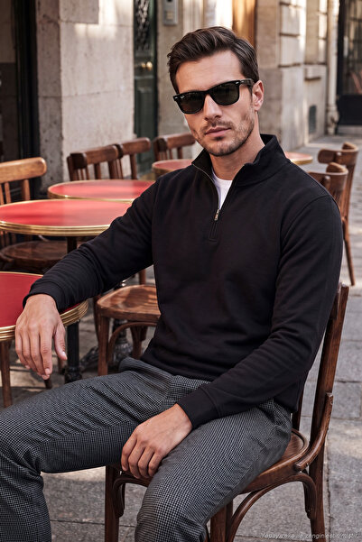 Buratti Cotton Half Zipper Stand Collar Sweater Men's Sweater 5901256