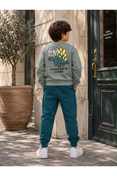 is kids wear Erkek Çocuk Dino Rules Baskılı Sweatshirt Ve Eşofman Altı Takımı...