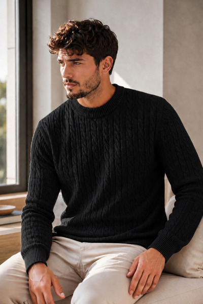 SERABLANKA Men's Knitted Crew Neck Sweater