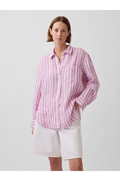 GAP Kadın Pembe 100% Keten Oversize Gömlek