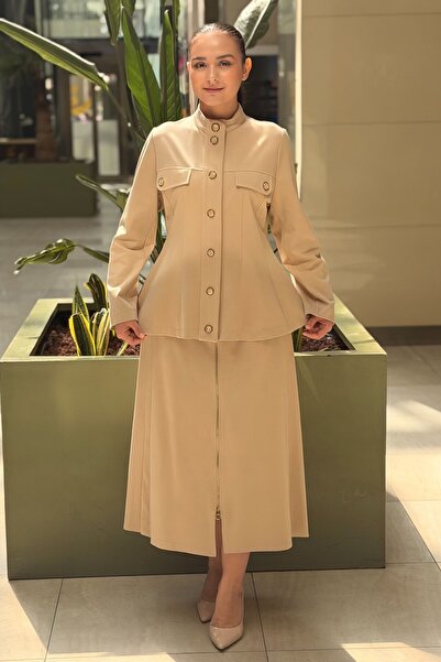 Ghisa High Collar Front Snap Jacket and Skirt Set