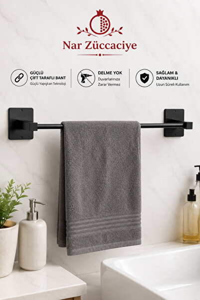 NAR ZÜCCACİYE Kare Yapışkanlı Siyah Uzun Havluluk Banyo Mutfak Havluluk Siyah