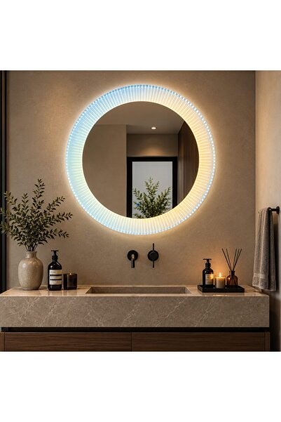 Flippy Oglinda LED rotunda Flippy, 70 cm, rama din acrilic cu efect irizat, s...