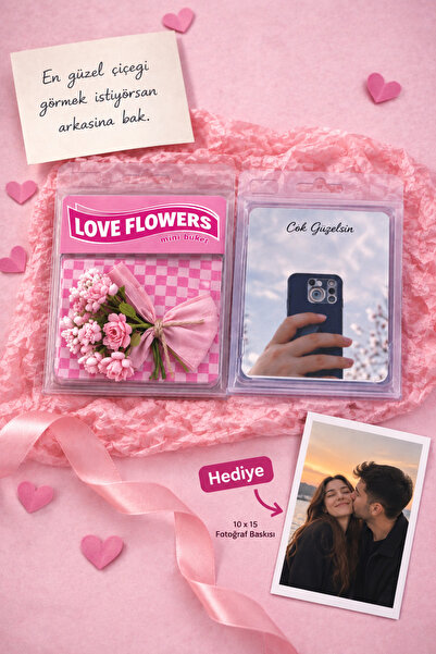 NPCQUN Love Flowers Mini Çiçek Buketi ve Aynalı Hediye Seti (HEDİYE FOTOĞRAF)...