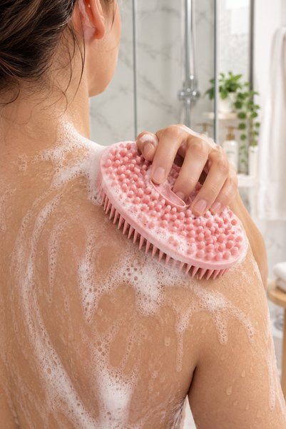 Awesomecrochet Double Sided Silicone Body Brush Shower Bath Massage Brush Flexible Body Cleansing and Exfoliating Brush