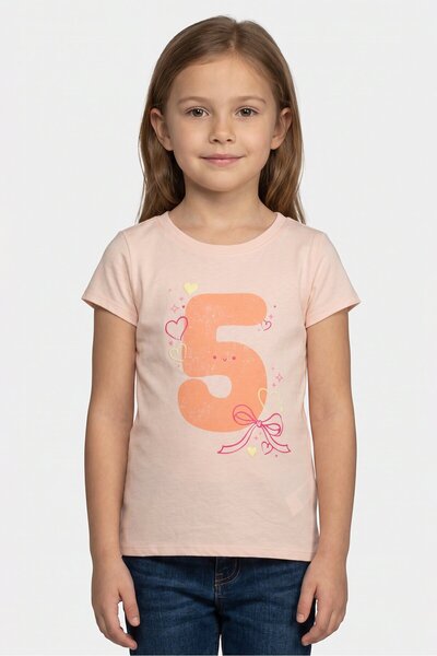 The Children's Place Kids Girl Graphic Print Short Sleeve Top, Peach