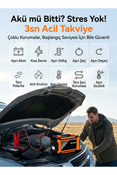 STEİNER 36V Şarjlı 20.000mAh Araç Akü Takviye Cihazı 150 PSI Işıklı Dijital Ekranlı Lastik Şişirme Hava Kompresörü 7 in 1 Çantalı