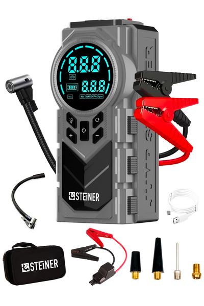 STEİNER Şarjlı 20.000mAh Araç Akü Takviye Cihazı 150 PSI Işıklı Dijital Ekran...