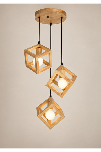 Generic Brand Geometric Triple Wooden Pendant E27 – 16cm Frame