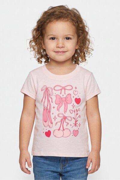 The Children's Place Toddlers Girl Short Sleeve Graphic Print Top, Light Pink