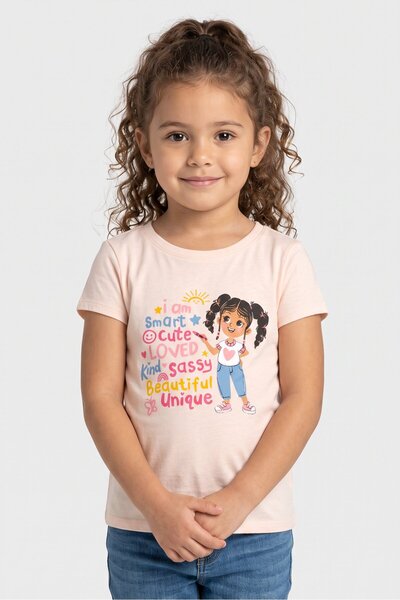 The Children's Place Toddlers Girl Graphic Print Short Sleeve Top, Peach