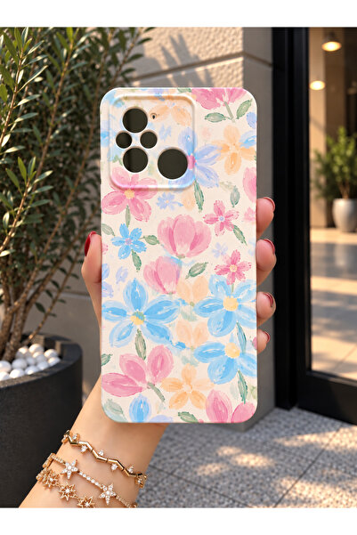 OVADA Redmi 12C Uyumlu Pastel Çiçek Desenli Şeffaf Silikon Telefon Kılıfı