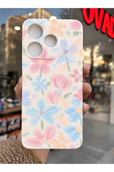 OVADA Redmi 13 Uyumlu Pastel Çiçek Desenli Şeffaf Silikon Telefon Kılıfı