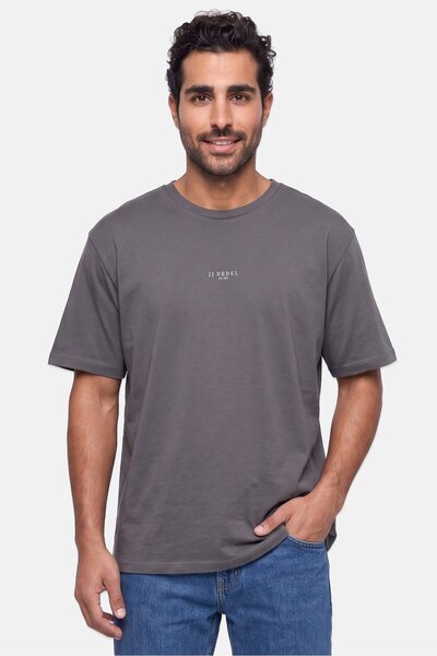 JJ Rebel Men Crew Neck Short Sleeve Brand Logo T-Shirt, Grey