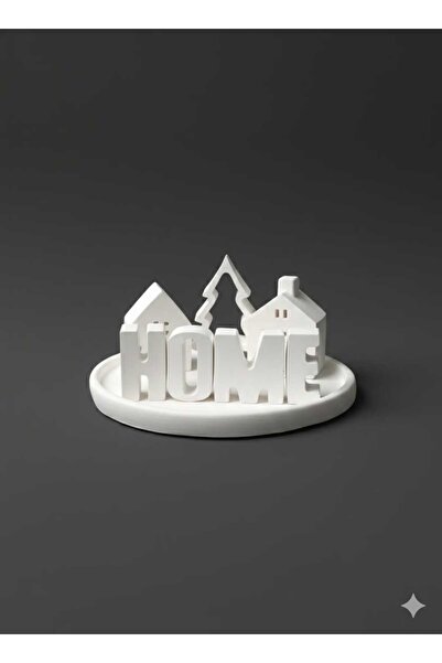 Pura Design El Yapımı Taş Tozu HOME Yazılı 5’li Dekoratif Tepsili Set – Ev Figürlü Biblo & Salon Dekoru