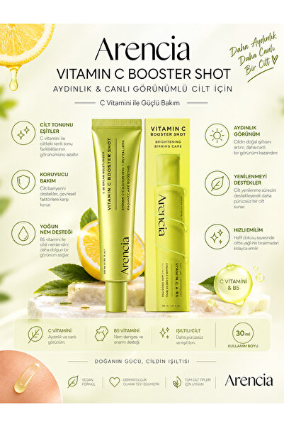 Arencia Vitamin C Booster Shot 30 ml – Aydınlatıcı, Canlandırıcı ve Cilt Tonu...