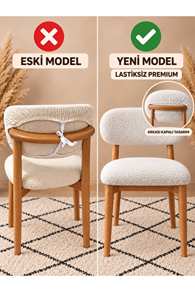 Faiend Bohem Taş Desen Sandalye Kılıfı Sandalye Örtüsü – Minderli Mutfak Sandalyesi Kılıfı, Krem (60x70 / 40x70)