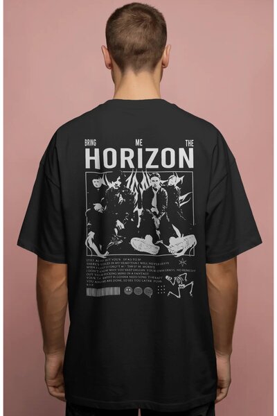 SEVBANO Tricou premium supradimensionat unisex cu imprimeu Bring Me The Horiz...