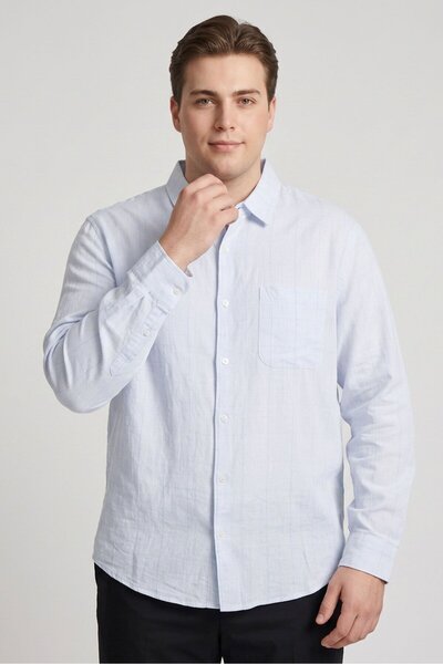 Magaschoni Men Regular Fit Checkered Long Sleeve Casual Shirt, Blue