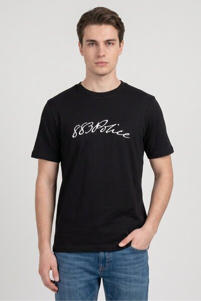 883 Police Men Crew Neck Short Sleeve Graphic Print T-Shirt, Black
