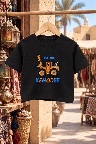 Generic Kids’ Black Short-Sleeve T-Shirt with Excavator Embroidery