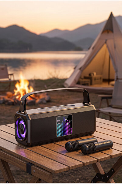 Jubilin Portable Bluetooth Karaoke Speaker Black with 2 Wireless Microphones ...