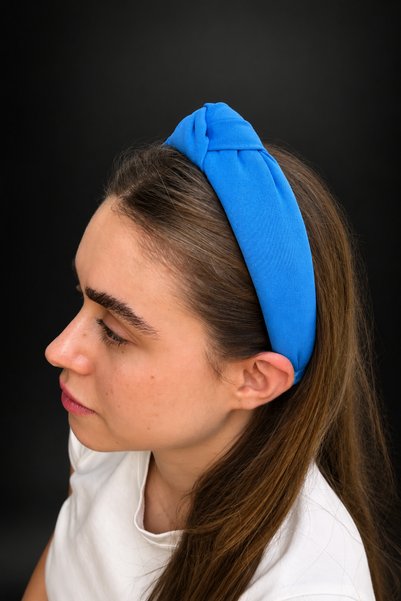 ByMerve Bym482-1 Women's Saks Blue Fabric Knotted Wide Soft Hair Crown Daily Accessory