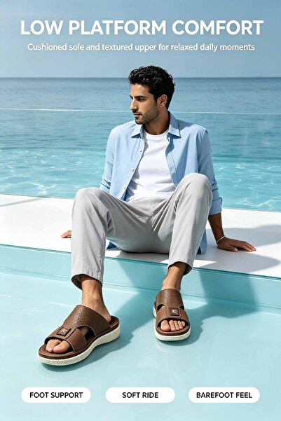 NajdEva Shop Men's Textured Cross Strap Slide With Metal Detail