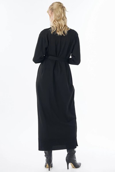 Kayra Accessory Buttoned Knitwear Dress Black