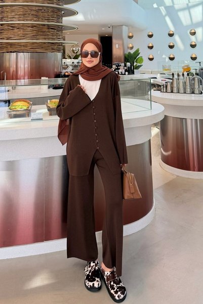 Hazamoda Selin Small Buttoned Suit Brown